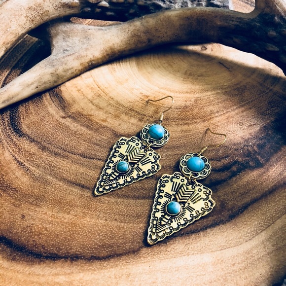 *NEW* Gold & Turquoise Drop Native earring - Picture 3 of 7